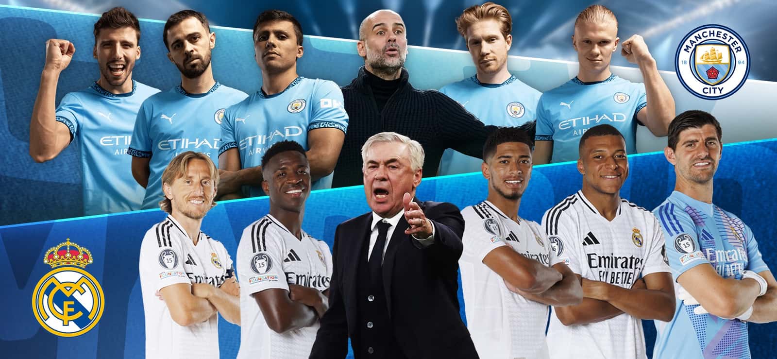 OSM store art with Manchester City and Real Madrid players and their head coaches