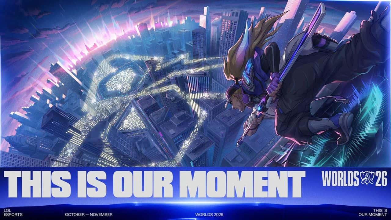 Official Worlds 2026 key art with the words "This Is Our Moment" over a city skyline