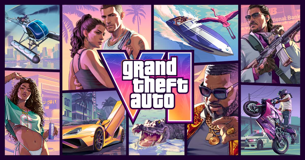 Official GTA VI key art featuring Jason, Lucia and scenes from Leonida (Rockstar Games)
