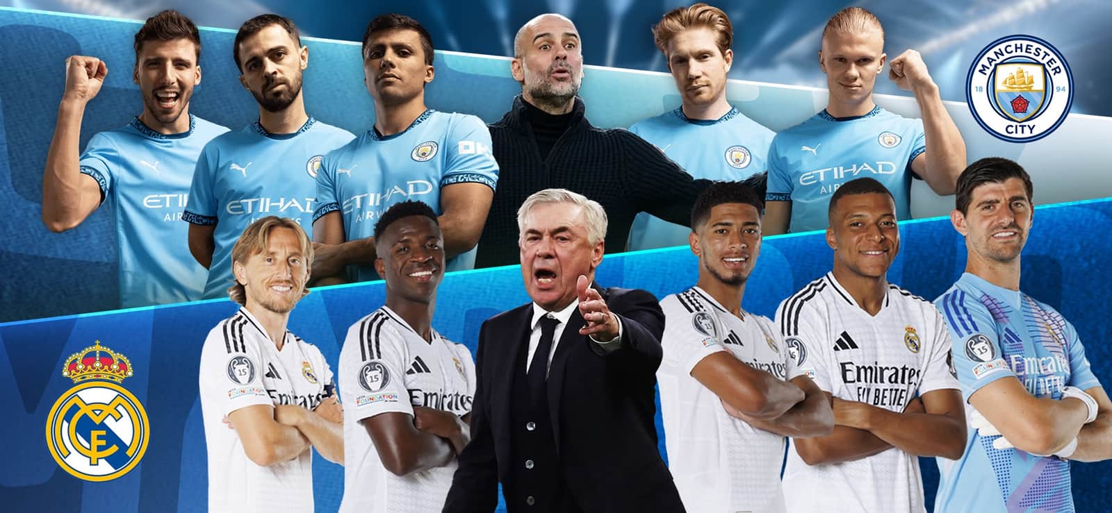 OSM store art with Manchester City and Real Madrid players and their head coaches
