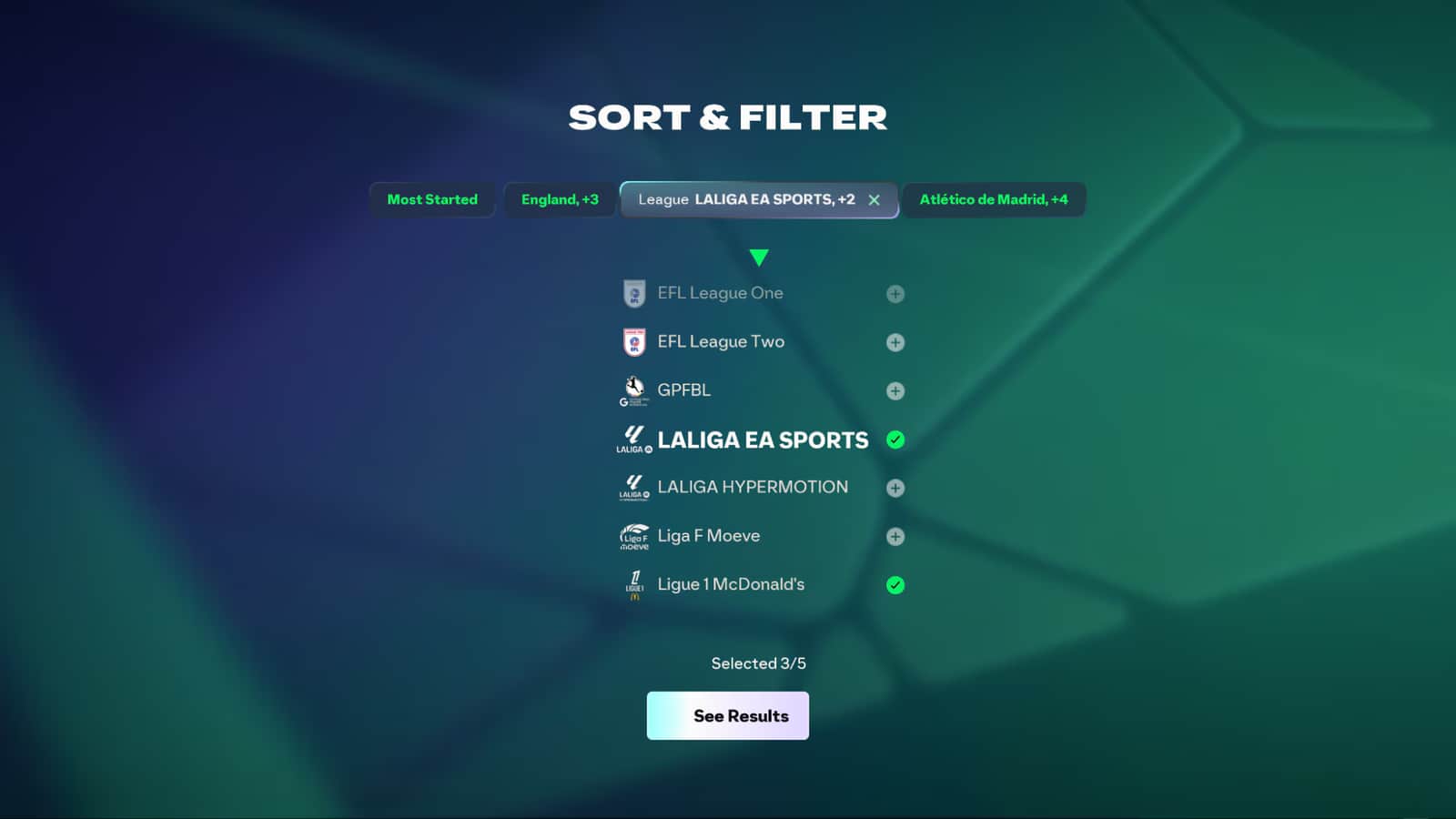FC 27 Career Mode sort and filter screen for searching young players