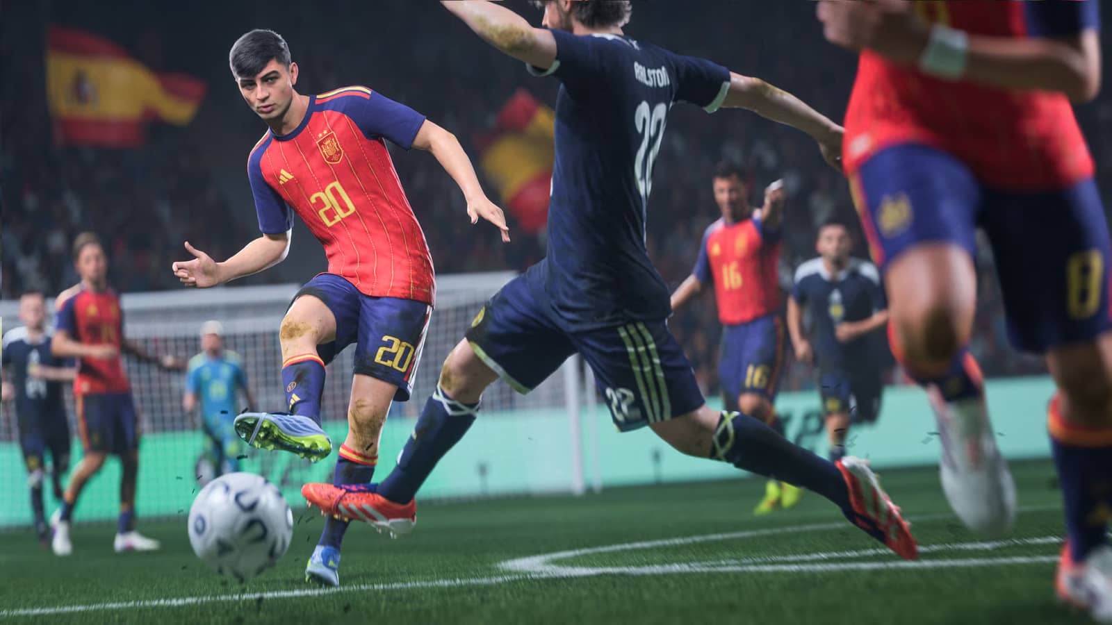 A Spain player striking the ball in FC 27
