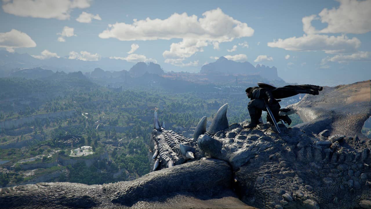 A sweeping view over mountains and valleys of Pywel in Crimson Desert Enhanced