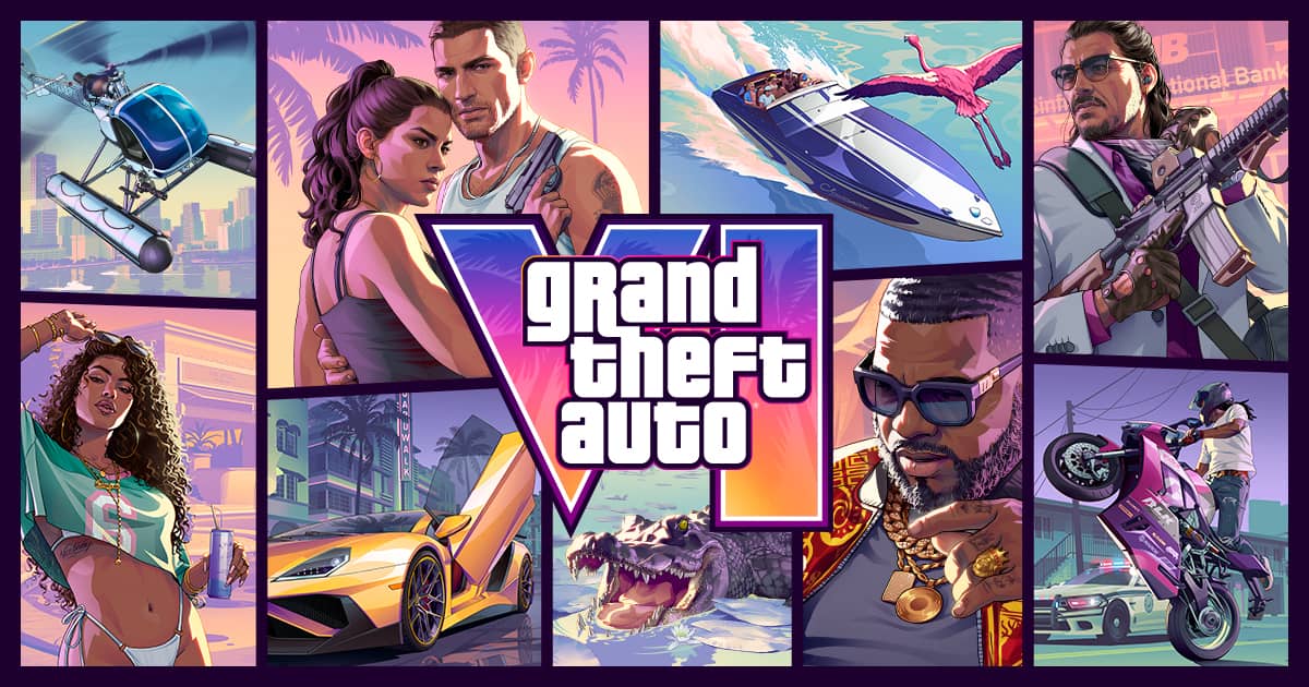 Official GTA VI key art featuring Jason, Lucia and scenes from Leonida (Rockstar Games)