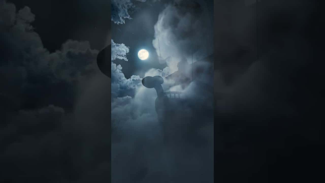 Still from the Fortnite One Piece teaser: the Going Merry emerging from fog under a full moon