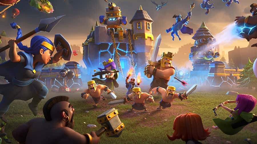 Troops attacking a village in the Clash of Clans Town Hall 18 update art