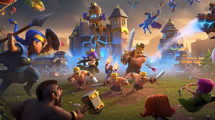 Troops attacking a village in the Clash of Clans Town Hall 18 update art