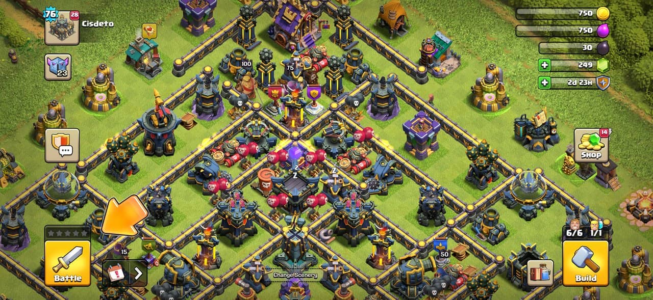 The Battle button at the bottom left of the new Clash of Clans interface
