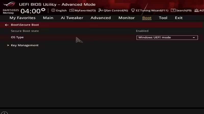 Secure Boot settings on the Boot tab of a UEFI BIOS (example motherboard)