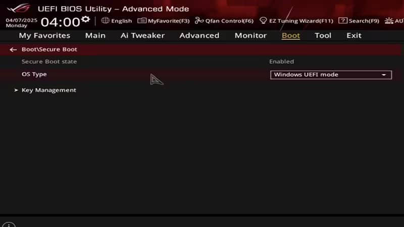 Secure Boot settings on the Boot tab of a UEFI BIOS (example motherboard)